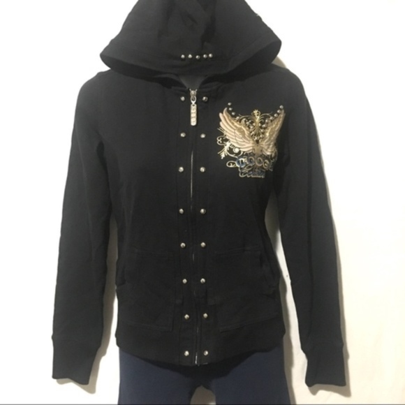 COOGI RHINESTONE STUD FLORAL EMBROIDERED HOODIE - Picture 3 of 8